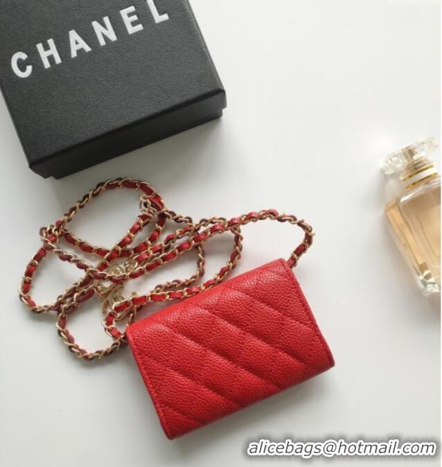 Top Quality Chanel Chain Belt with Pouch in Grainy Leather 2015025 Red 2025