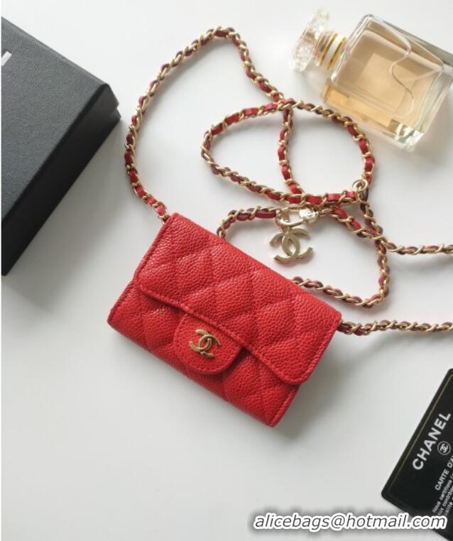 Top Quality Chanel Chain Belt with Pouch in Grainy Leather 2015025 Red 2025
