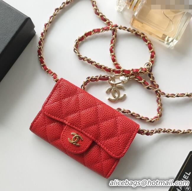 Top Quality Chanel Chain Belt with Pouch in Grainy Leather 2015025 Red 2025