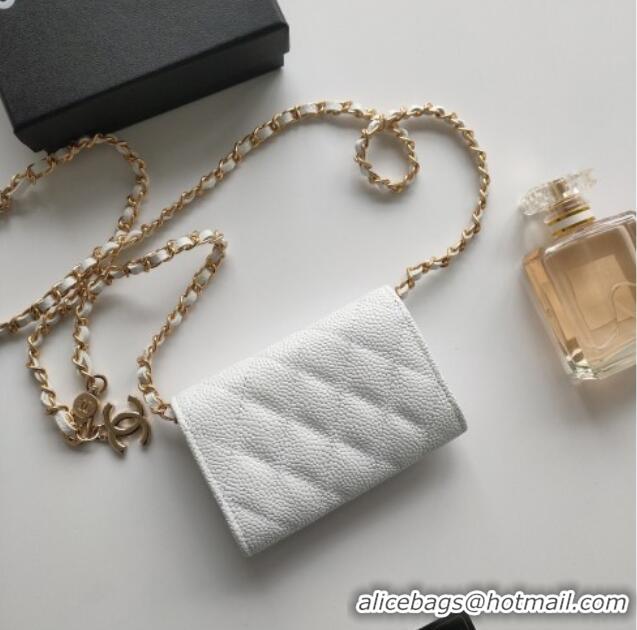 New Fashion Chanel Chain Belt with Pouch in Grainy Leather 2015025 White 2025