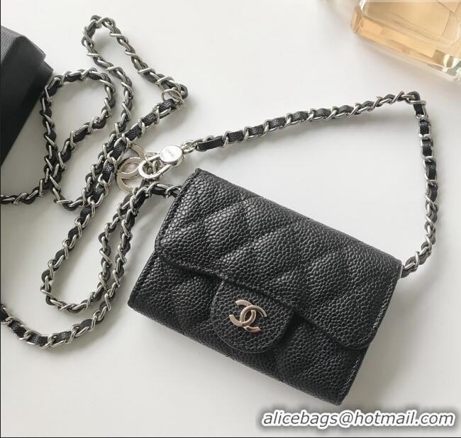 Best Quality Chanel Chain Belt with Pouch in Grainy Leather 2015025 Black/Silver 2025