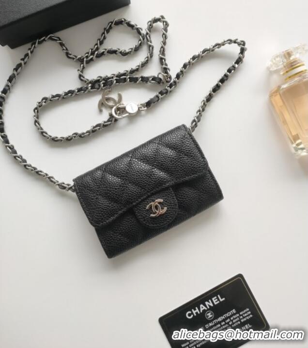 Best Quality Chanel Chain Belt with Pouch in Grainy Leather 2015025 Black/Silver 2025