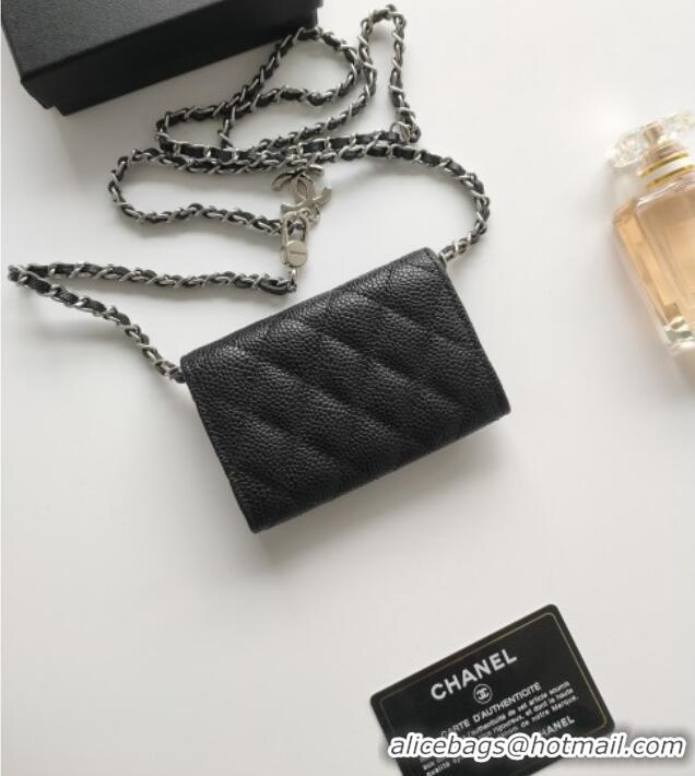 Best Quality Chanel Chain Belt with Pouch in Grainy Leather 2015025 Black/Silver 2025
