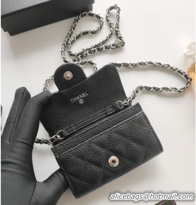 Best Quality Chanel Chain Belt with Pouch in Grainy Leather 2015025 Black/Silver 2025