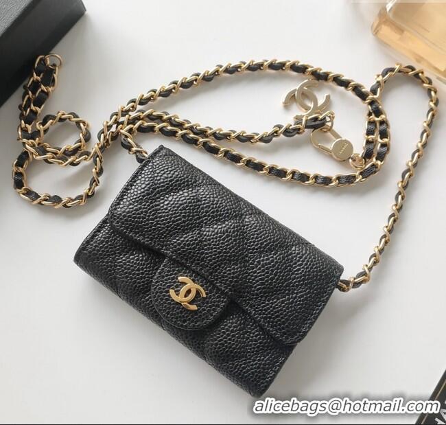 Low Cost Chanel Chain Belt with Pouch in Grainy Leather 2015025 Black/Gold 2025