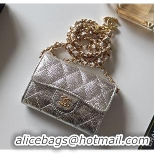 Grade Quality Chanel Chain Belt with Pouch in Grainy Leather 2015025 Silver 2025