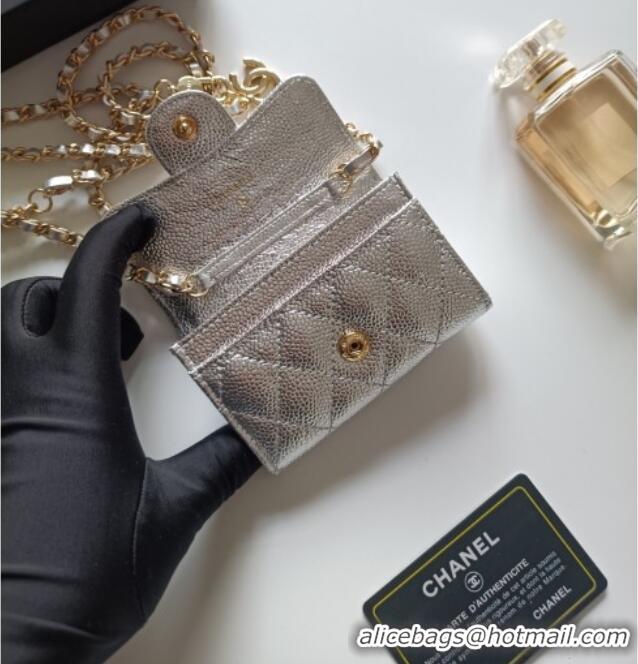 Grade Quality Chanel Chain Belt with Pouch in Grainy Leather 2015025 Silver 2025