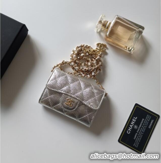 Grade Quality Chanel Chain Belt with Pouch in Grainy Leather 2015025 Silver 2025