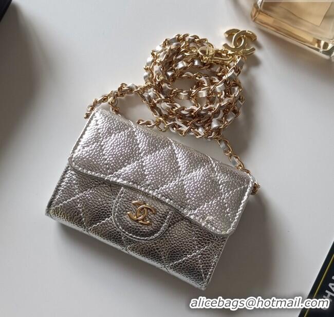 Grade Quality Chanel Chain Belt with Pouch in Grainy Leather 2015025 Silver 2025