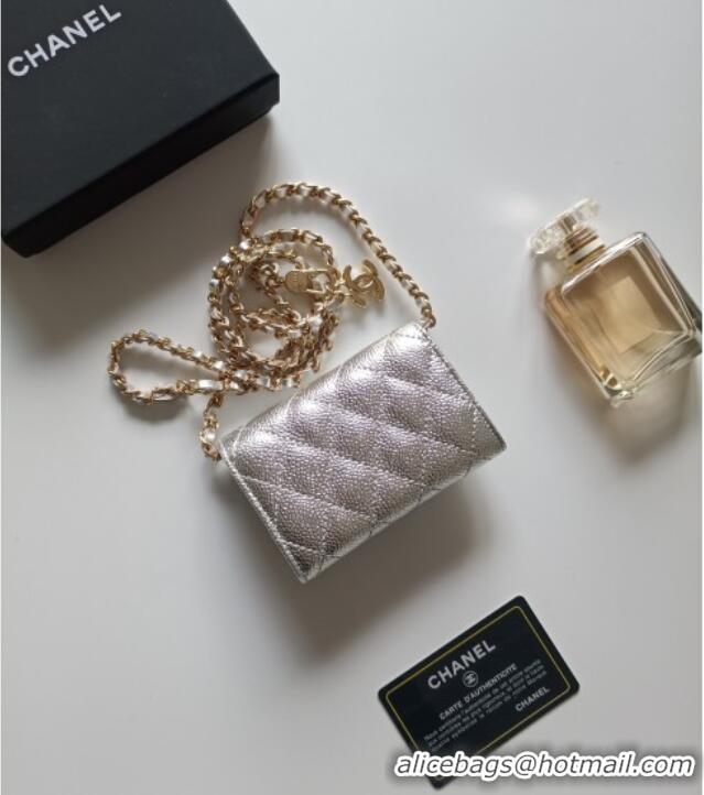 Grade Quality Chanel Chain Belt with Pouch in Grainy Leather 2015025 Silver 2025