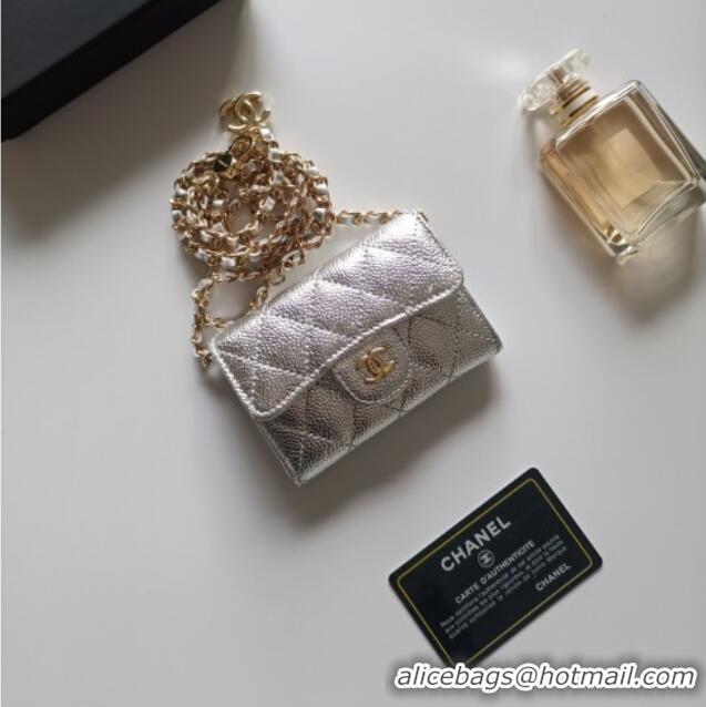 Grade Quality Chanel Chain Belt with Pouch in Grainy Leather 2015025 Silver 2025