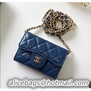 Top Design Chanel Chain Belt with Pouch in Smooth Leather 2015025 Blue/Gold 2025