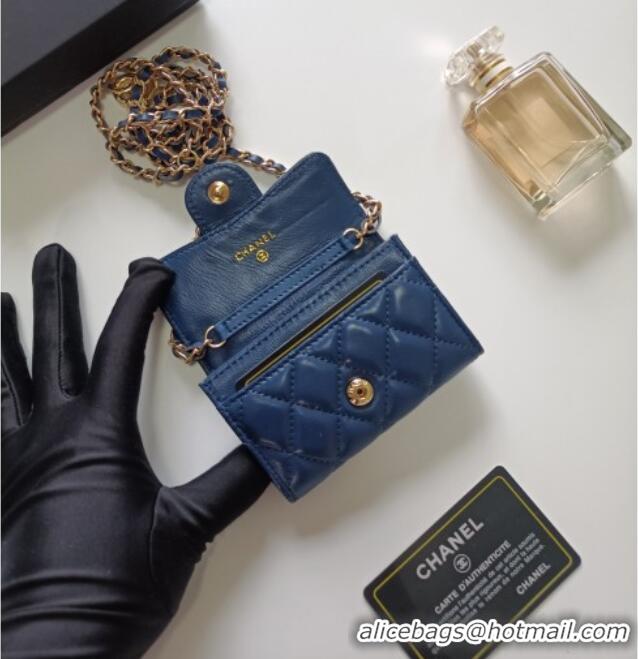 Top Design Chanel Chain Belt with Pouch in Smooth Leather 2015025 Blue/Gold 2025