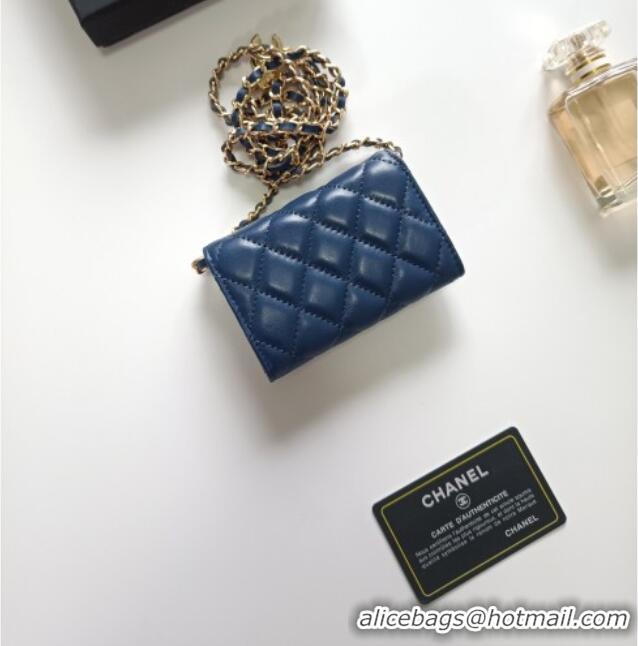 Top Design Chanel Chain Belt with Pouch in Smooth Leather 2015025 Blue/Gold 2025