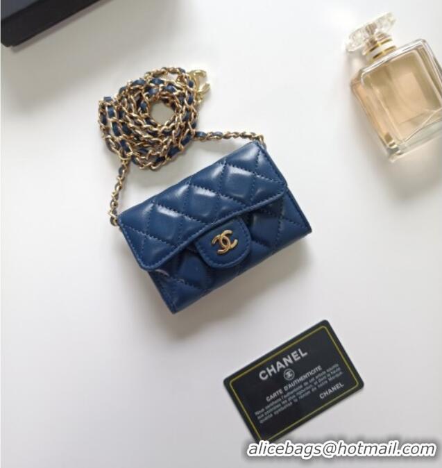 Top Design Chanel Chain Belt with Pouch in Smooth Leather 2015025 Blue/Gold 2025