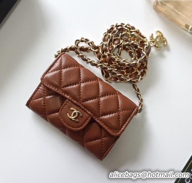 Best Price Chanel Chain Belt with Pouch in Smooth Leather 2015025 Brown/Gold 2025