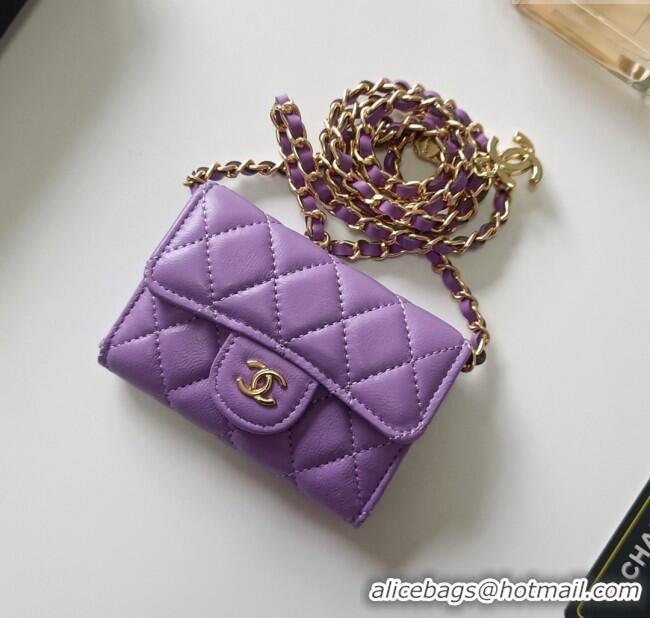 Inexpensive Chanel Chain Belt with Pouch in Smooth Leather 2015025 Purple/Gold 2025