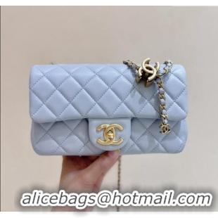 Best Price Chanel Shiny Lambskin Mini Flap Bag with CC Chain AS5759 Light Blue 2025 Top Quality