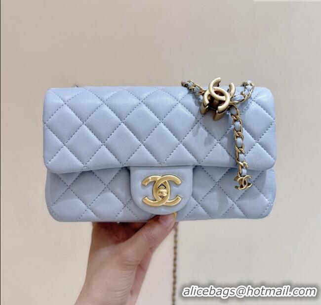 Best Price Chanel Shiny Lambskin Mini Flap Bag with CC Chain AS5759 Light Blue 2025 Top Quality