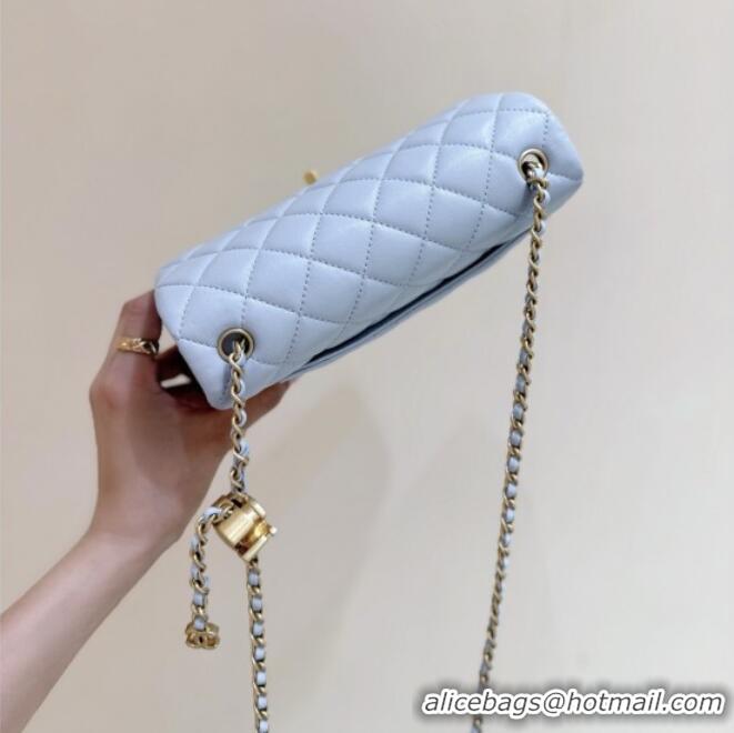 Best Price Chanel Shiny Lambskin Mini Flap Bag with CC Chain AS5759 Light Blue 2025 Top Quality