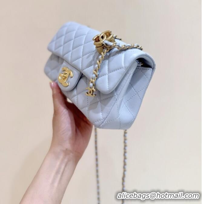 Best Price Chanel Shiny Lambskin Mini Flap Bag with CC Chain AS5759 Light Blue 2025 Top Quality