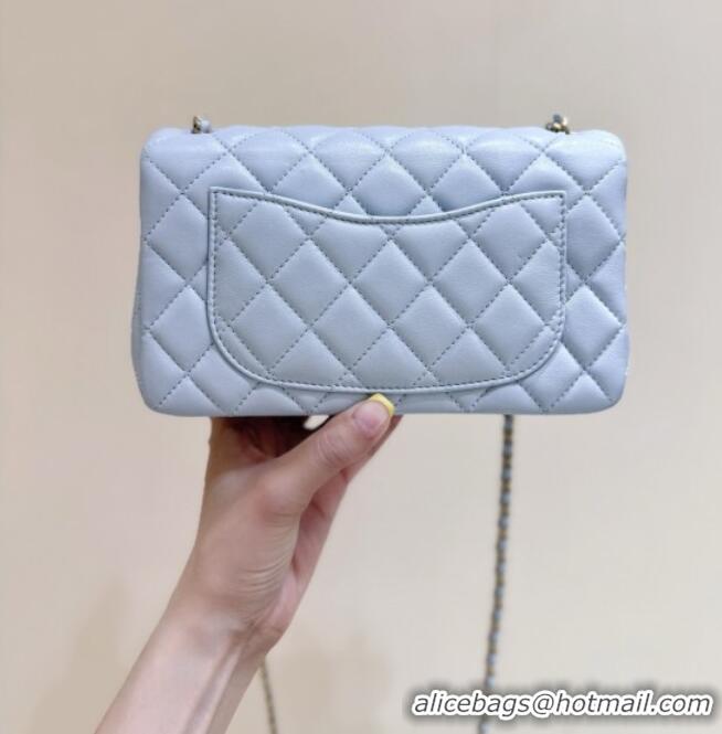 Best Price Chanel Shiny Lambskin Mini Flap Bag with CC Chain AS5759 Light Blue 2025 Top Quality