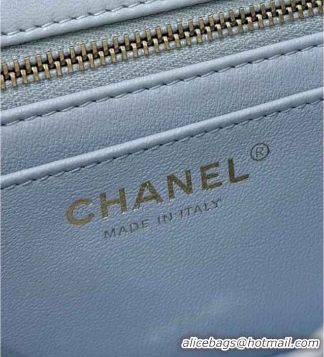 Best Price Chanel Shiny Lambskin Mini Flap Bag with CC Chain AS5759 Light Blue 2025 Top Quality