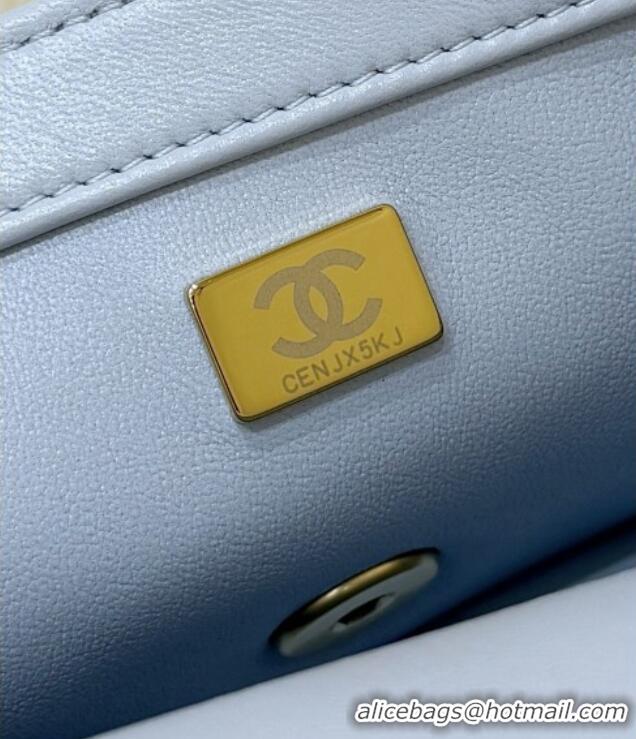 Best Price Chanel Shiny Lambskin Mini Flap Bag with CC Chain AS5759 Light Blue 2025 Top Quality