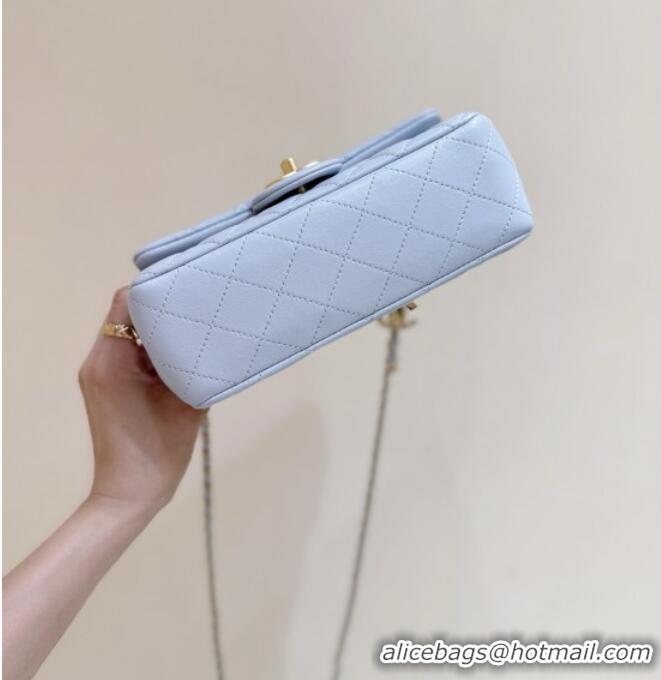 Best Price Chanel Shiny Lambskin Mini Flap Bag with CC Chain AS5759 Light Blue 2025 Top Quality
