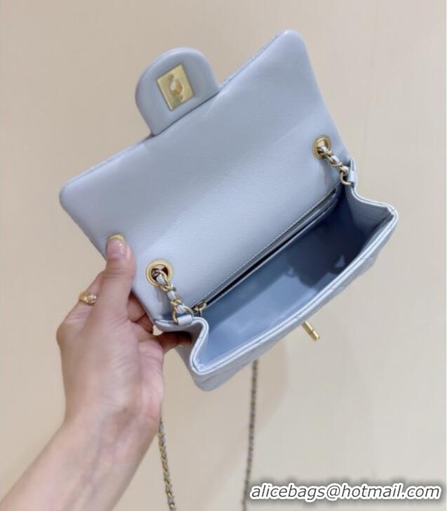 Best Price Chanel Shiny Lambskin Mini Flap Bag with CC Chain AS5759 Light Blue 2025 Top Quality