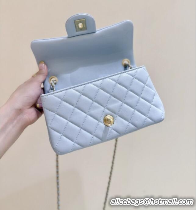 Best Price Chanel Shiny Lambskin Mini Flap Bag with CC Chain AS5759 Light Blue 2025 Top Quality