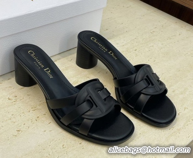 Charming Dior D-Club Heeled Slides Sandal 6cm in Calfskin Leather Black DR121701 1217017