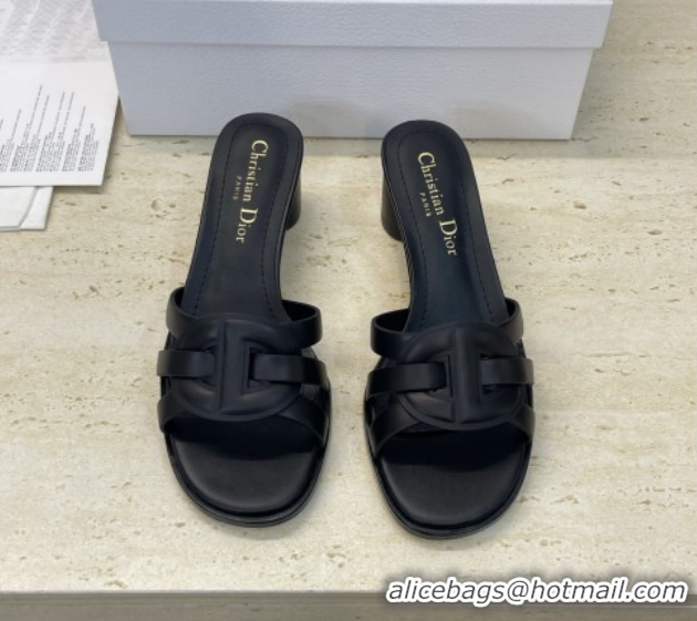 Charming Dior D-Club Heeled Slides Sandal 6cm in Calfskin Leather Black DR121701 1217017