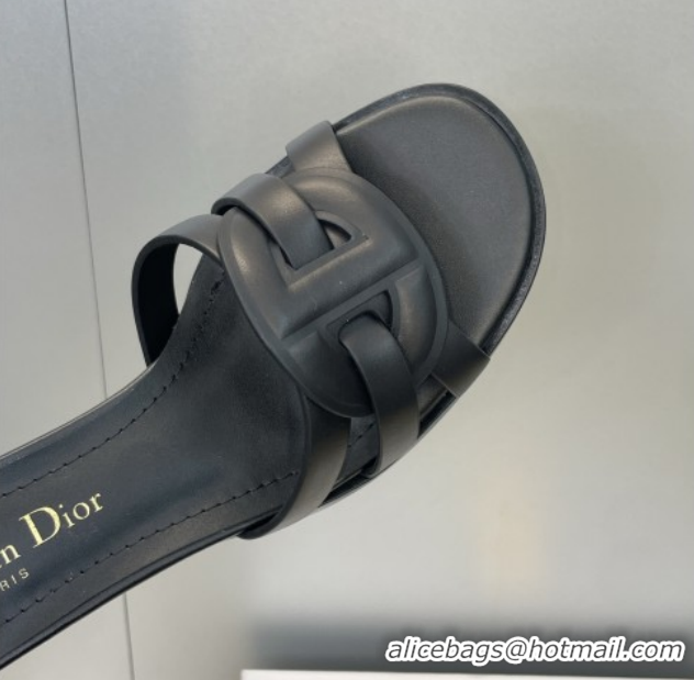 Charming Dior D-Club Heeled Slides Sandal 6cm in Calfskin Leather Black DR121701 1217017