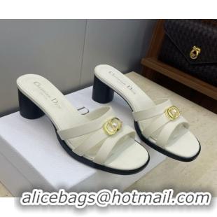 Grade Dior 30M Heeled Slides Sandal 5cm in Calfskin Leather with CD Pearl White 1217018