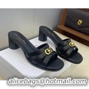 Stylish Dior 30M Heeled Slides Sandal 5cm in Calfskin Leather with CD Pearl Black 1217019