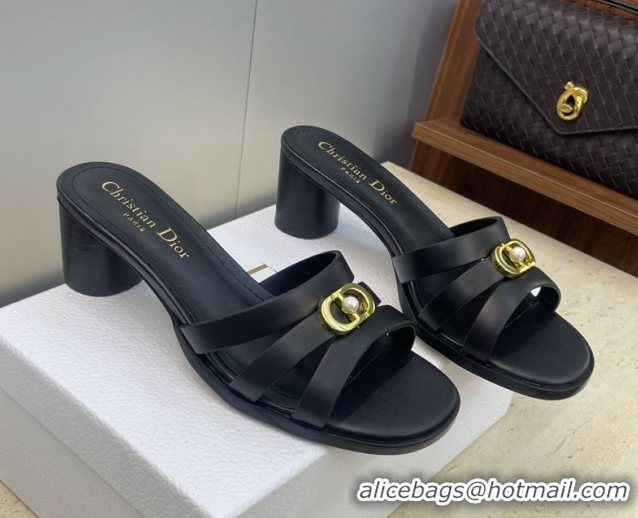 Stylish Dior 30M Heeled Slides Sandal 5cm in Calfskin Leather with CD Pearl Black 1217019