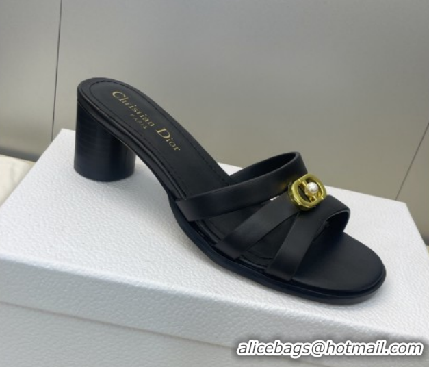 Stylish Dior 30M Heeled Slides Sandal 5cm in Calfskin Leather with CD Pearl Black 1217019