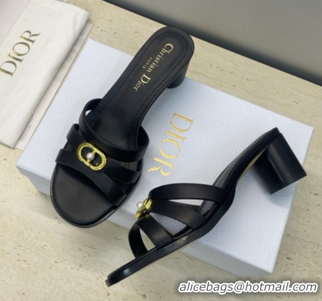 Stylish Dior 30M Heeled Slides Sandal 5cm in Calfskin Leather with CD Pearl Black 1217019