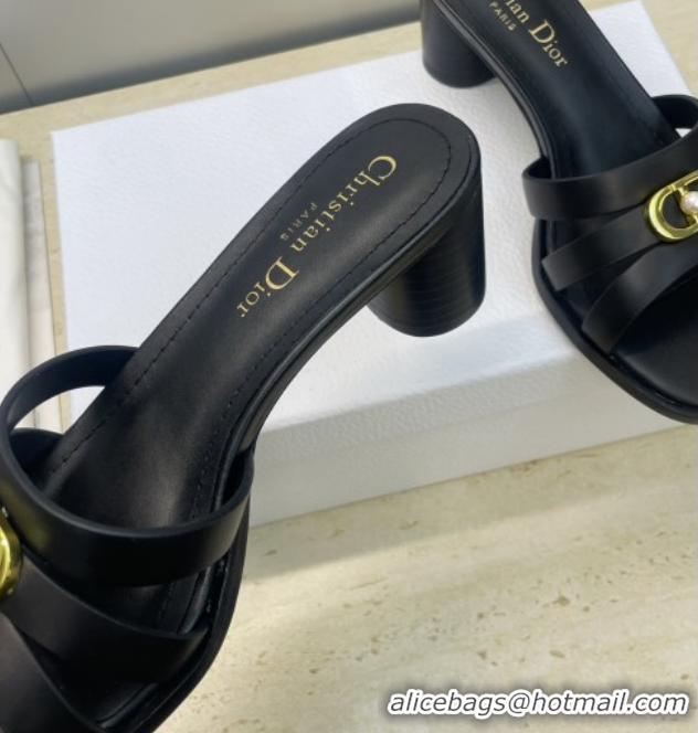 Stylish Dior 30M Heeled Slides Sandal 5cm in Calfskin Leather with CD Pearl Black 1217019