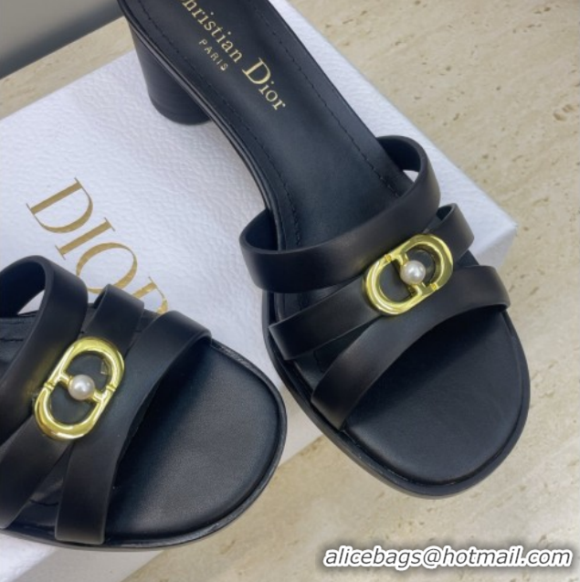 Stylish Dior 30M Heeled Slides Sandal 5cm in Calfskin Leather with CD Pearl Black 1217019