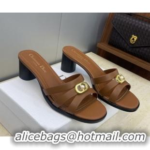 Stylish Dior 30M Heeled Slides Sandal 5cm in Calfskin Leather with CD Pearl Brown 1217020
