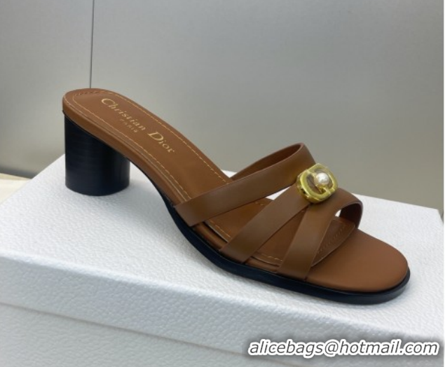 Stylish Dior 30M Heeled Slides Sandal 5cm in Calfskin Leather with CD Pearl Brown 1217020