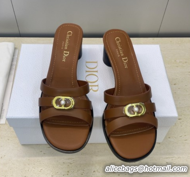 Stylish Dior 30M Heeled Slides Sandal 5cm in Calfskin Leather with CD Pearl Brown 1217020