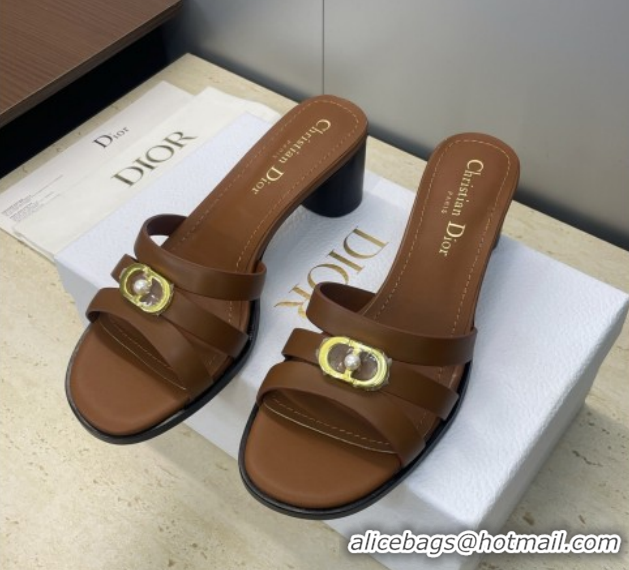 Stylish Dior 30M Heeled Slides Sandal 5cm in Calfskin Leather with CD Pearl Brown 1217020