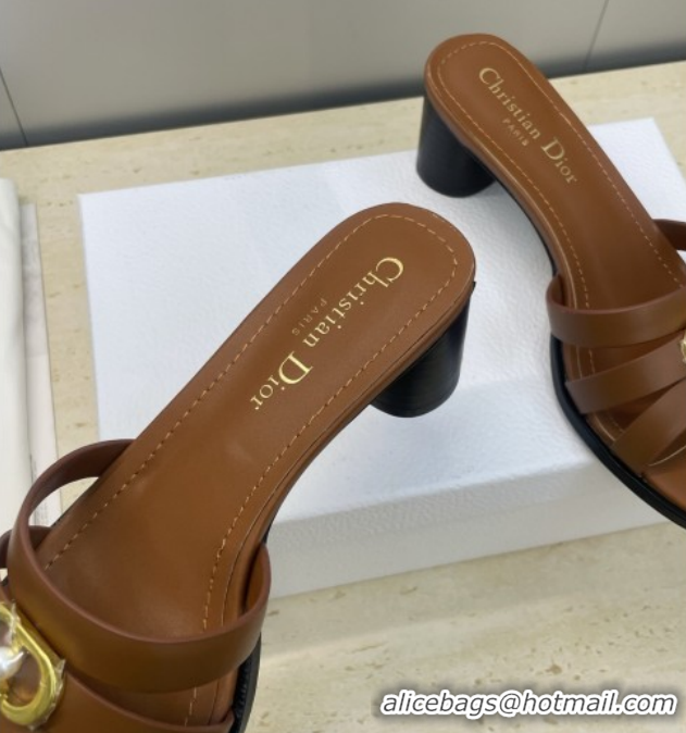 Stylish Dior 30M Heeled Slides Sandal 5cm in Calfskin Leather with CD Pearl Brown 1217020