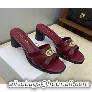 Shop Duplicate Dior 30M Heeled Slides Sandal 5cm in Calfskin Leather with CD Pearl Burgundy 1217021