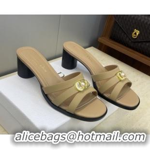Unique Style Dior 30M Heeled Slides Sandal 5cm in Calfskin Leather with CD Pearl Beige 1217023