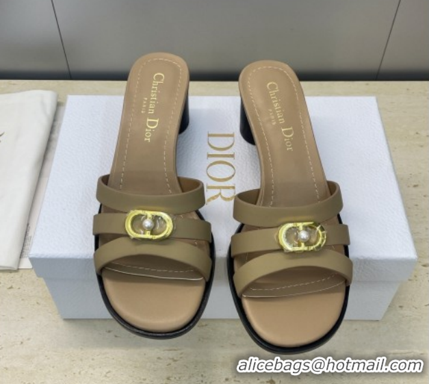 Unique Style Dior 30M Heeled Slides Sandal 5cm in Calfskin Leather with CD Pearl Beige 1217023