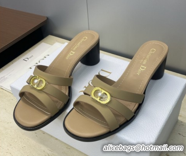 Unique Style Dior 30M Heeled Slides Sandal 5cm in Calfskin Leather with CD Pearl Beige 1217023